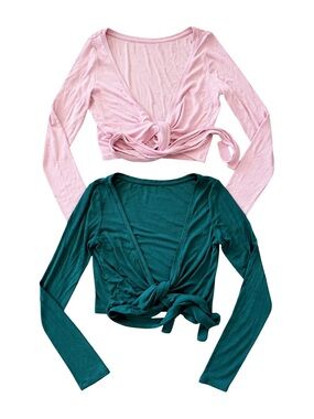 INGIA Long Sleeve Wrap Top Bundle Small Forest Green Milk Pink Balletcore